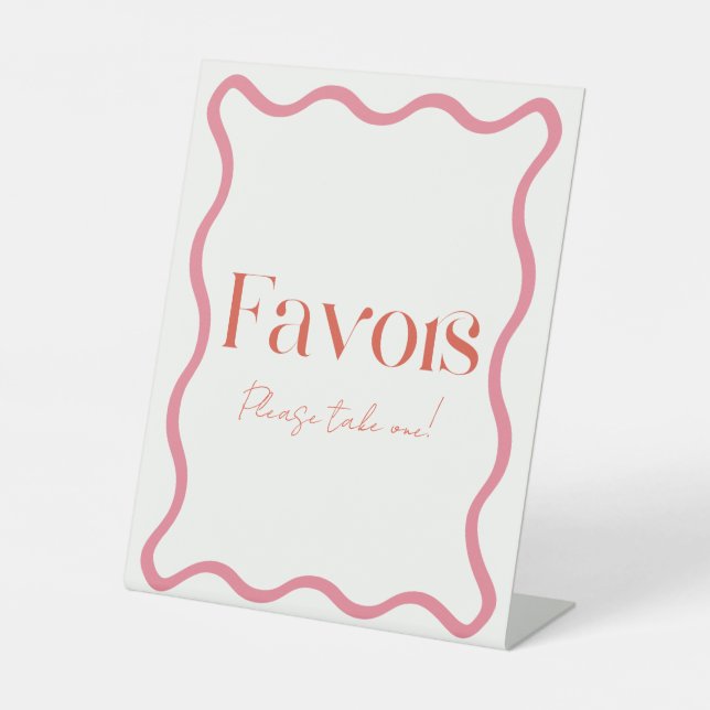 Pink & Red Wavy Frame Bridal Shower Favors Pedestal Sign (Front)
