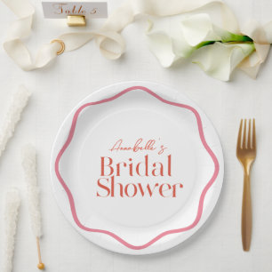Pink & Red Wavy Frame Trendy Bridal Shower Paper Plates