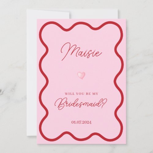 Pink red wavy will you be my bridesmaid proposal invitation