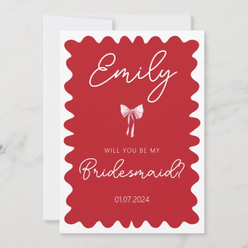 Pink red wavy will you be my bridesmaid proposal invitation