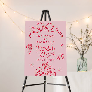 Pink Red Whimsical Bridal Shower Welcome Sign