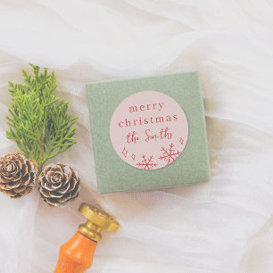 Pink & Red Whimsical Christmas Snowflake Family Classic Round Sticker