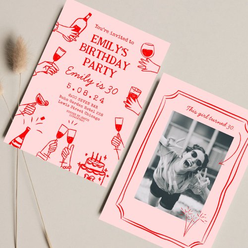 Pink Red Whimsical Funky Quirky  30 th Birthday