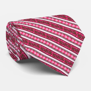 Pink Red White Black Valentines Hearts & Flowers Neck Tie