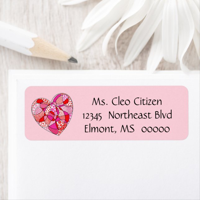 Pink Red White Doodle Heart Return Address Label (Insitu)