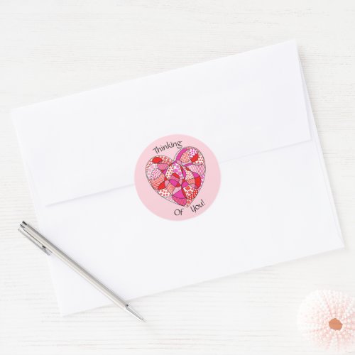 Pink Red White Doodle Pattern Heart Round Sticker