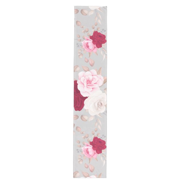 pink red white elegant floral medium table runner (Front)