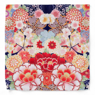 PINK RED WHITE FLOWERS Peony,Roses Japanese Floral Bandana