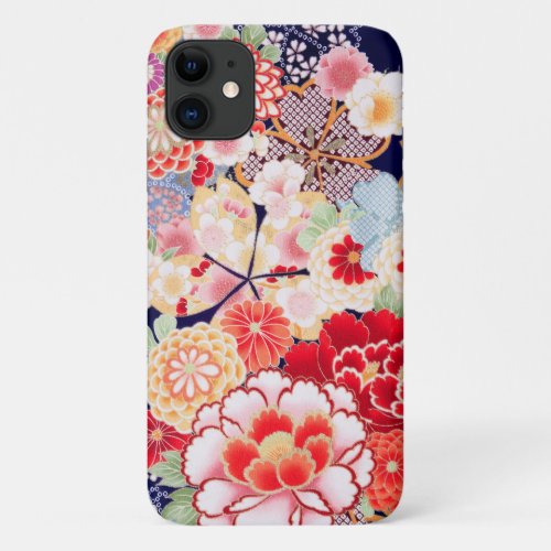 PINK RED WHITE FLOWERS PeonyRoses Japanese Floral iPhone 11 Case