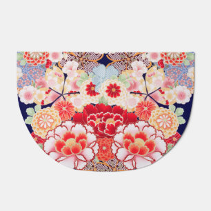 PINK RED WHITE FLOWERS Peony,Roses Japanese Floral Doormat