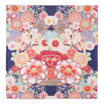 Pink Red White Flowers Peony Roses Japanese Floral Duvet Cover by bulgan_lumini at Zazzle