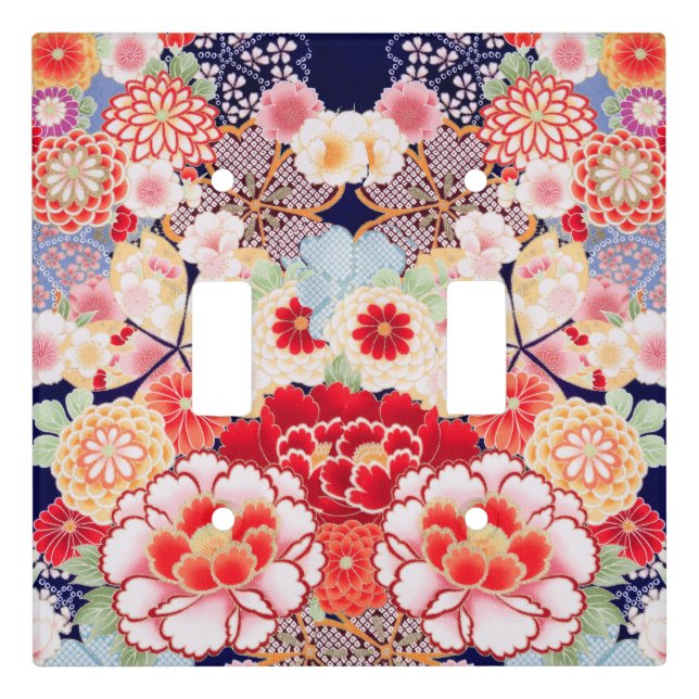 PINK RED WHITE FLOWERS Peony,Roses Japanese Floral Light Switch Cover (Front)