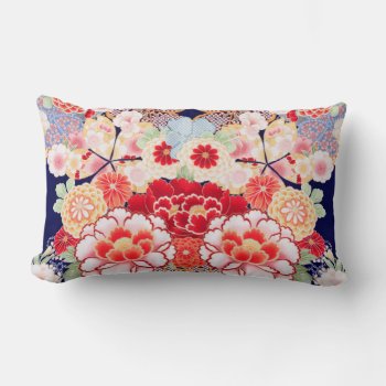 Pink Red White Flowers Peony Roses Japanese Floral Lumbar Pillow by bulgan_lumini at Zazzle