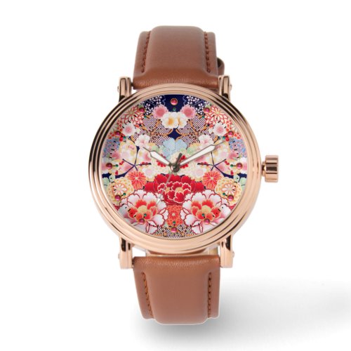 PINK RED WHITE FLOWERS PeonyRoses Japanese Floral Watch