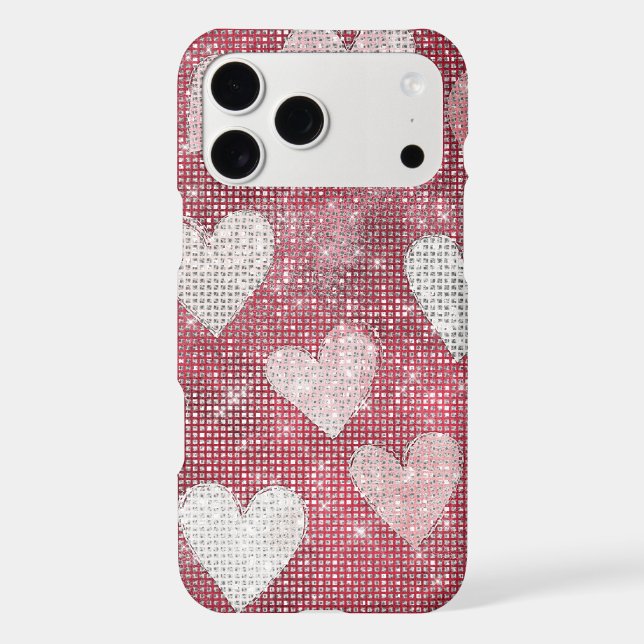 Pink Red White Hearts Sparkle iPhone Case (Back)