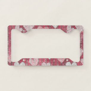 Pink Red White Hearts Sparkle License Plate Frame