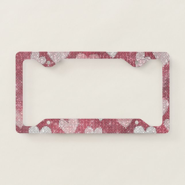 Pink Red White Hearts Sparkle License Plate Frame (Front)