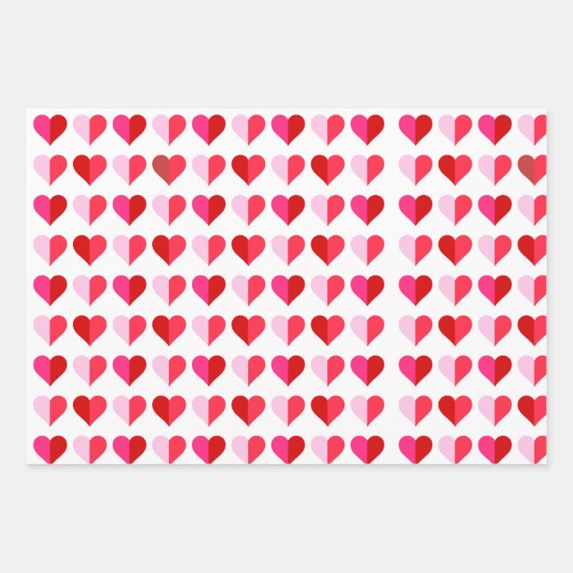 Pink Red White Hearts Striped Valentine's Day  Wrapping Paper Sheets (Front)