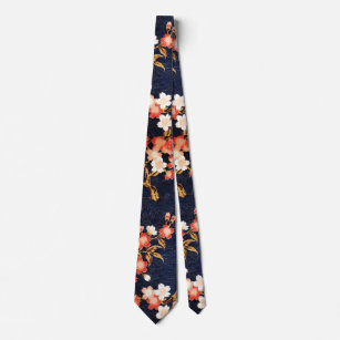 PINK RED WHITE SPRING FLOWERS DEEP BLUE FLORAL NECK TIE