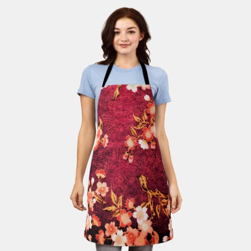 PINK RED WHITE SPRING FLOWERS JAPANESE FLORAL  APRON