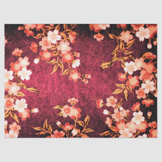 PINK RED WHITE SPRING FLOWERS JAPANESE FLORAL TISSUE PAPER (Front)