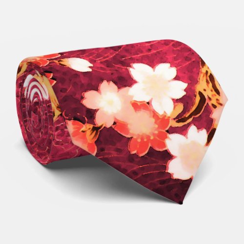 PINK RED WHITE SPRING FLOWERS WHITE PINK FLORAL NECK TIE