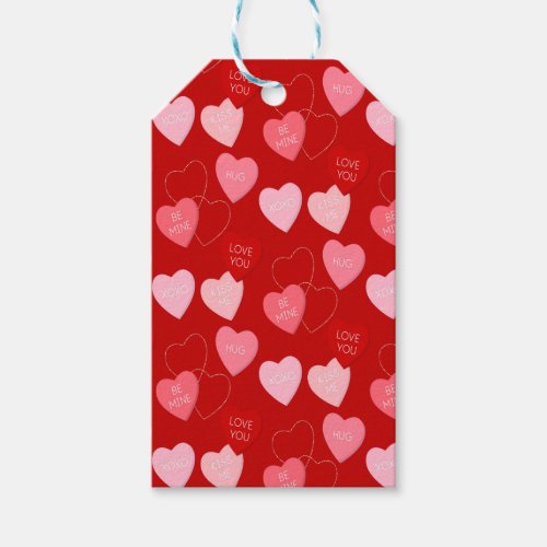 Pink Red White Valentine Candy Hearts   Gift Tags