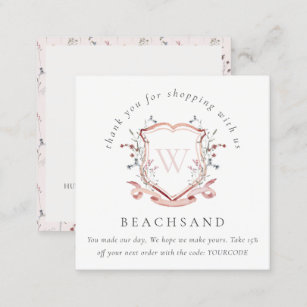 Pink Red Wildflower Crest Thank You For Business Square Business Card
