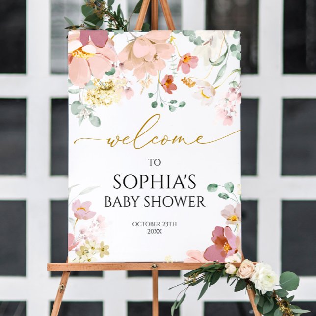 Pink & Red Wildflowers Baby Shower Welcome Sign (Creator Uploaded)
