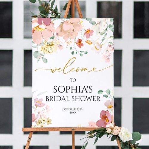 Pink  Red Wildflowers Bridal Shower Welcome Sign