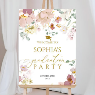 Pink & Red Wildflowers Graduation Welcome Sign