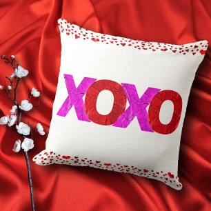 Pink Red XOXO Hearts Valentine’s Day Bold Modern Throw Pillow