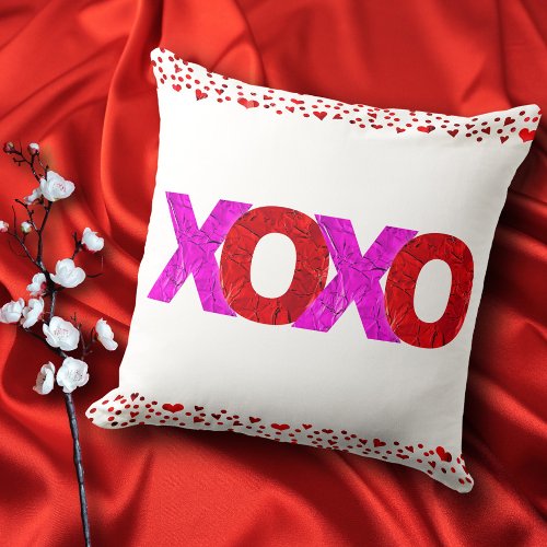 Pink Red XOXO Hearts Valentines Day Bold Modern Throw Pillow