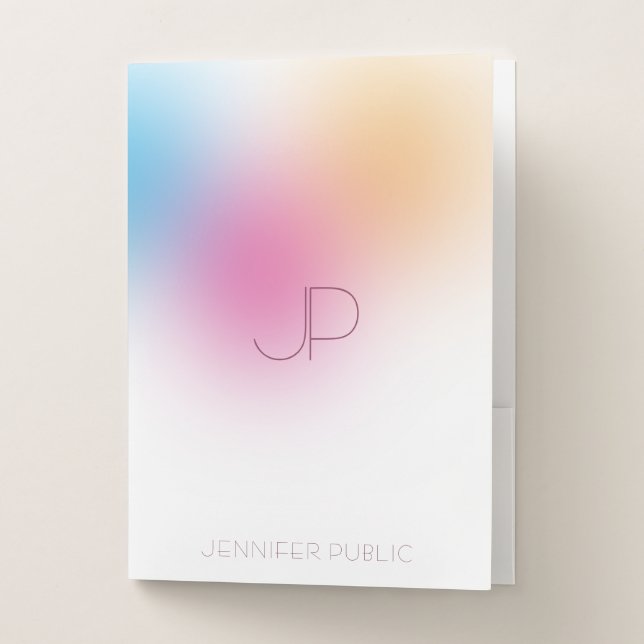 Pink Red Yellow Blue Elegant Monogram Modern Pocket Folder (Front)