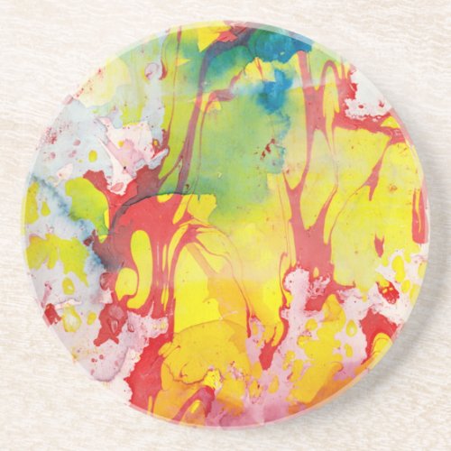 Pink Red Yellow Blue Green Marble Look Abstract Coaster