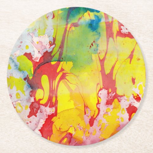 Pink Red Yellow Blue Green Purple Marble Look Round Paper Coaster