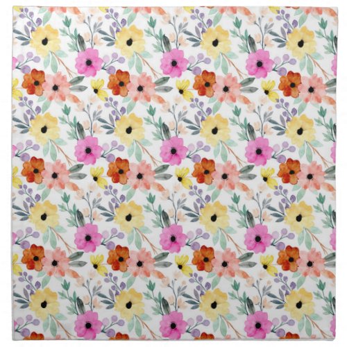 Pink Red Yellow Floral Flowers Watercolor  Cloth Napkin