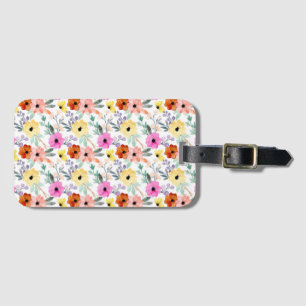 Pink, Red, Yellow Floral Flowers Watercolor Luggage Tag