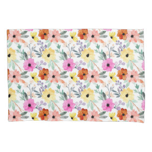 Pink, Red, Yellow Floral Flowers Watercolor Pillow Case