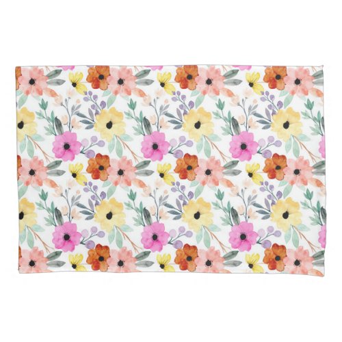 Pink Red Yellow Floral Flowers Watercolor  Pillow Case