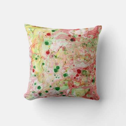 Pink Red Yellow Green Marble Look Modern Abstract Throw Pillow