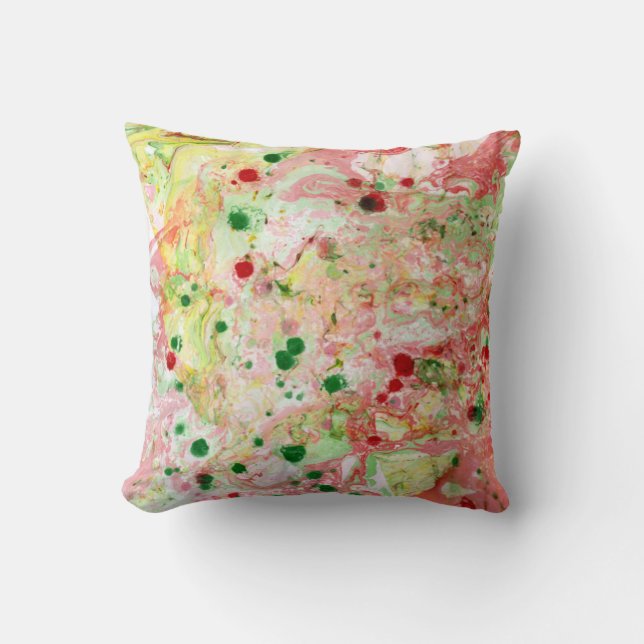 Pink Red Yellow Green Marble Look Modern Abstract Throw Pillow (Front)