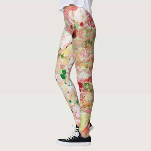 Pink Red Yellow Green Trendy Modern Abstract Leggings