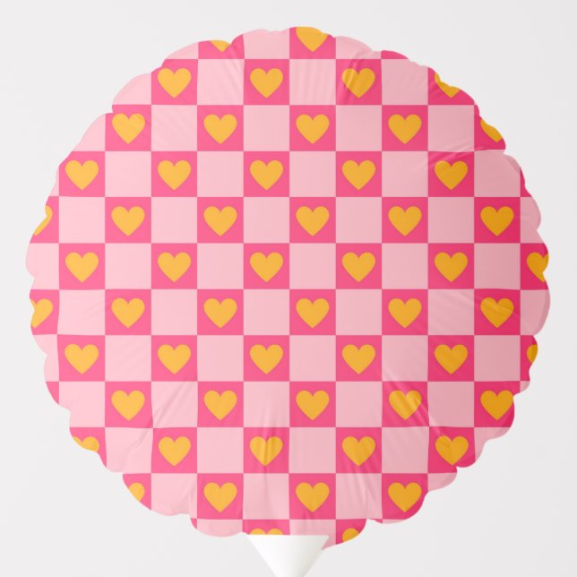 Pink Red Yellow Heart Love Checkered Y2K Pattern Balloon (Front)