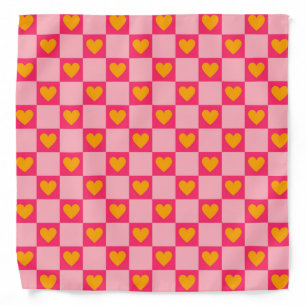 Pink Red Yellow Heart Love Checkered Y2K Pattern Bandana