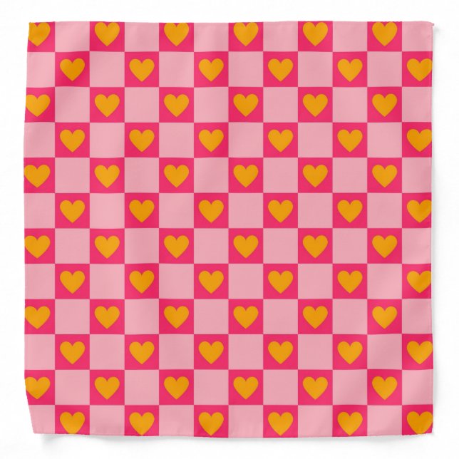 Pink Red Yellow Heart Love Checkered Y2K Pattern Bandana (Front)