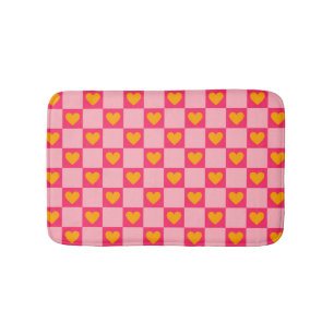 Pink Red Yellow Heart Love Checkered Y2K Pattern Bath Mat