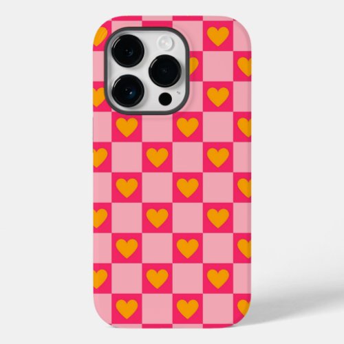 Pink Red Yellow Heart Love Checkered Y2K Pattern Case_Mate iPhone 14 Pro Case