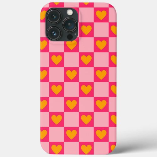 Pink Red Yellow Heart Love Checkered Y2K Pattern iPhone 13 Pro Max Case