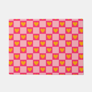 Pink Red Yellow Heart Love Checkered Y2K Pattern Doormat
